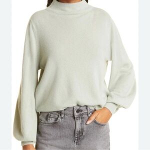 Ted Baker 100% Cashmere Mockneck Sweater Balloon Sleeves S Pale Green Luxury